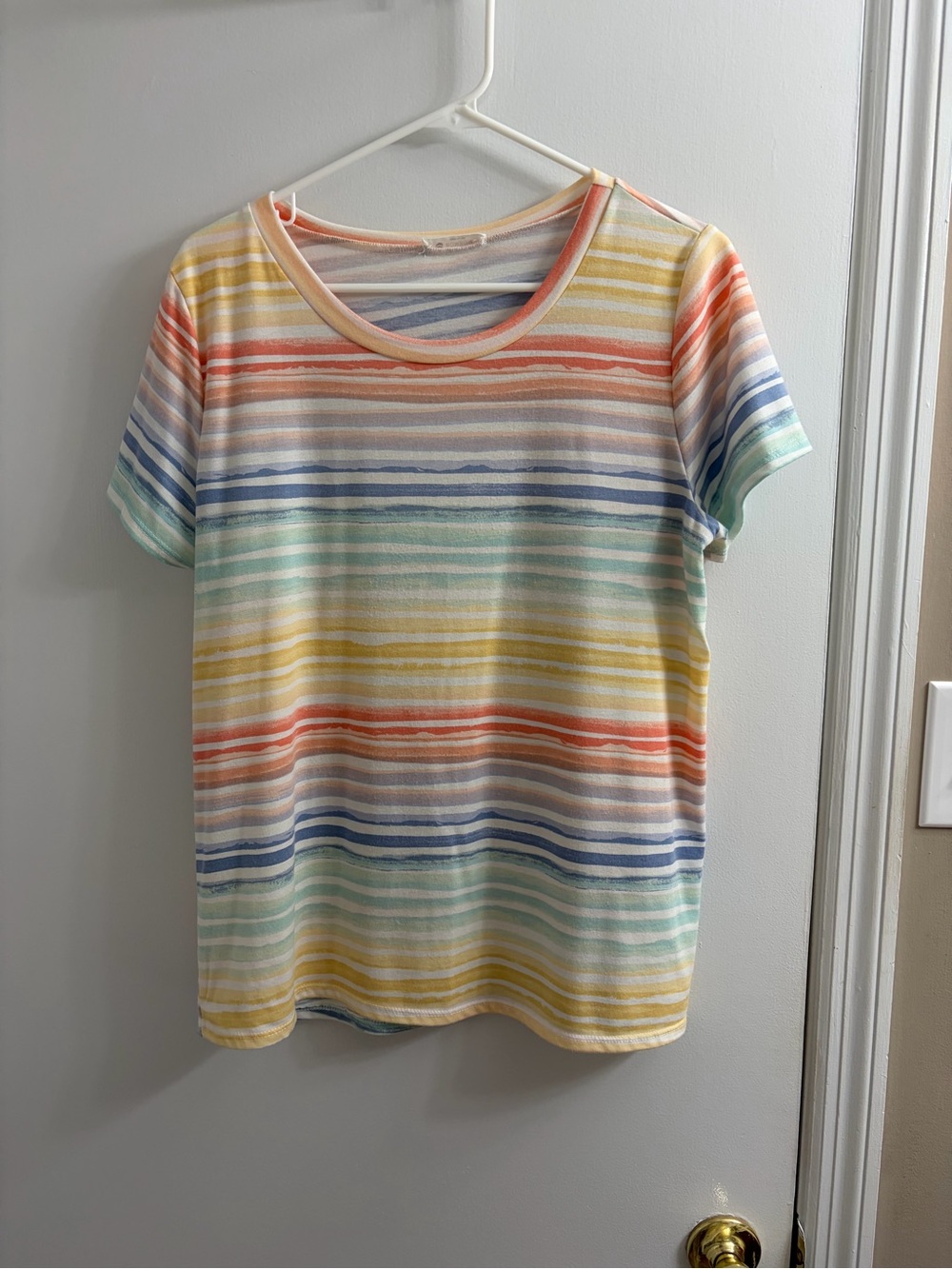 Women’s Multicolor Stripe Short Sleeve Tee - Pastel Rainbow